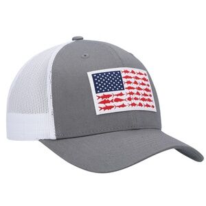 Columbia Gray and White Hat with Fish Flag Design